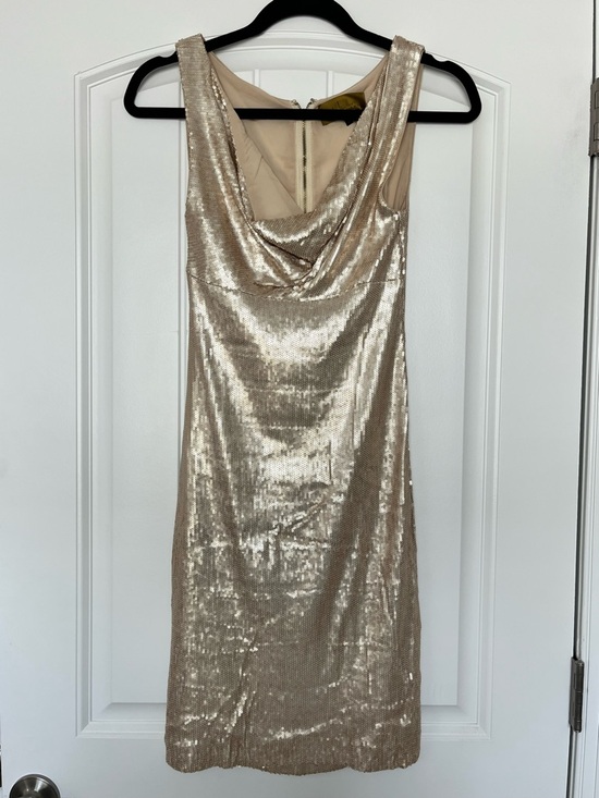 Nicole Miller Dresses & Skirts - Nicole Miller Gold Sequin Cowl Neck Mini Dress Size 4